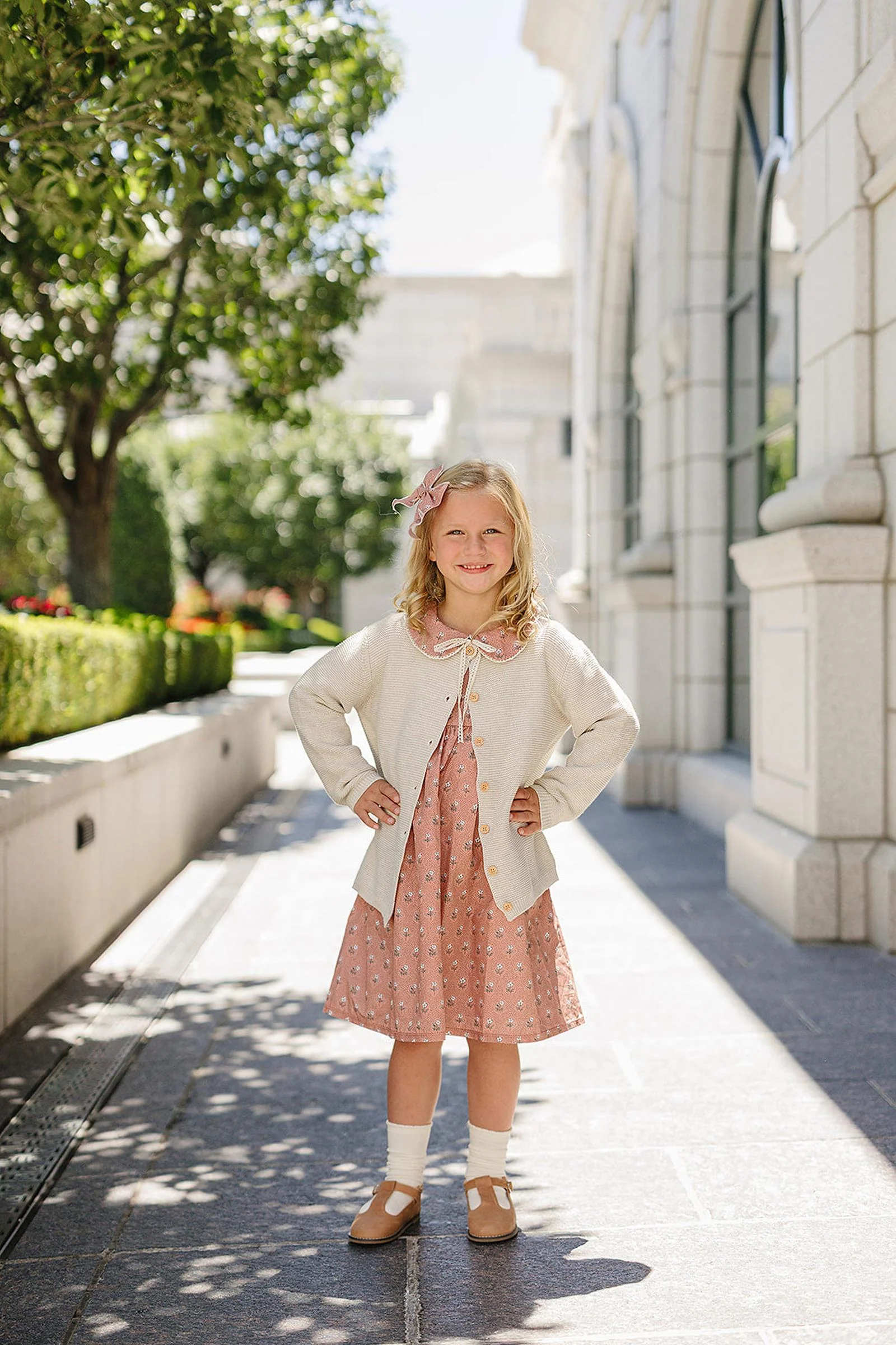 Mebie Baby Vintage Pink Floral Dress with Peter Pan Collar, Cotton, Sizes 2-7