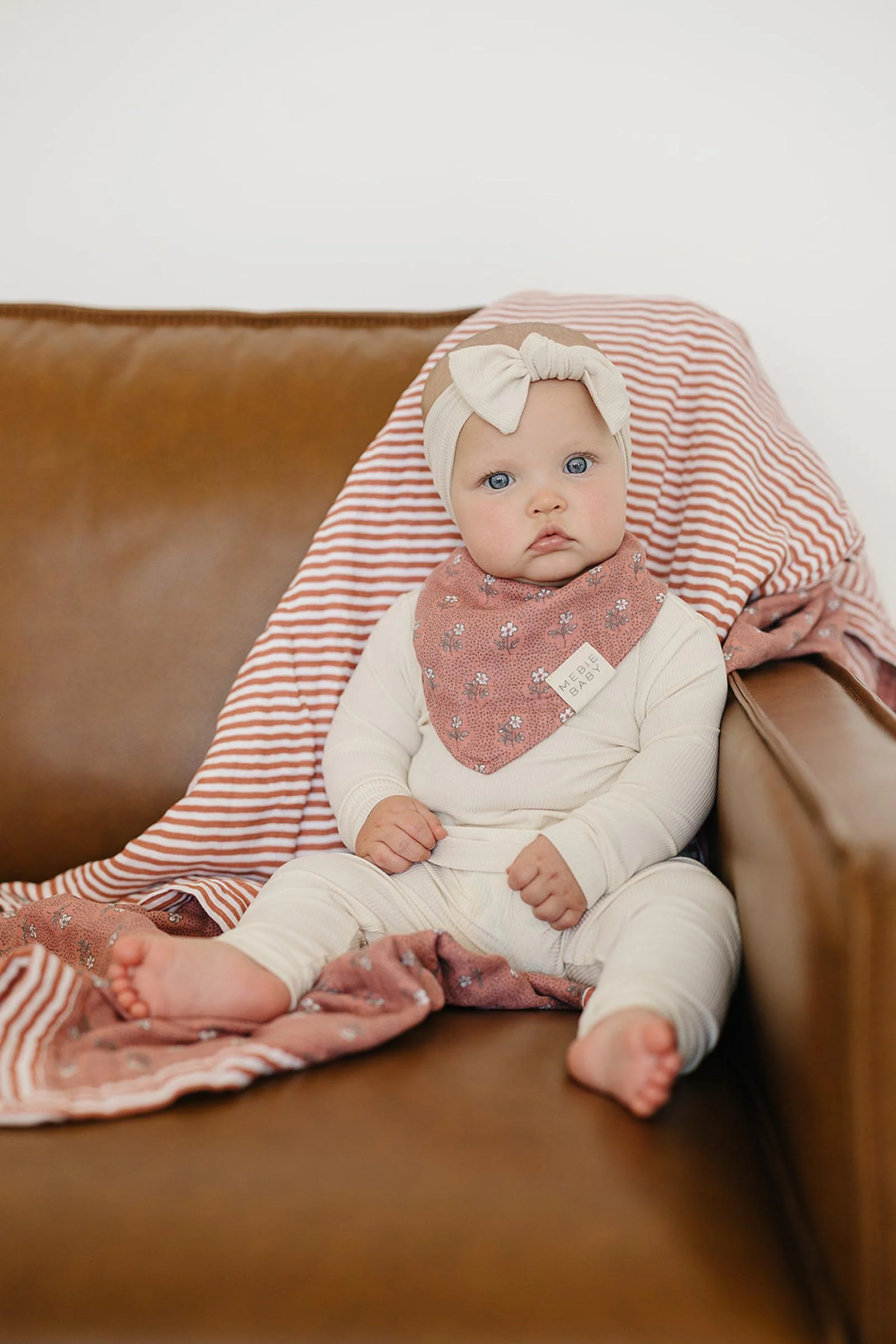 Mebie Baby Vintage Pink Floral + Pink Stripes Muslin Crib Quilt, 100% Cotton, Baby Essentials - Image 3