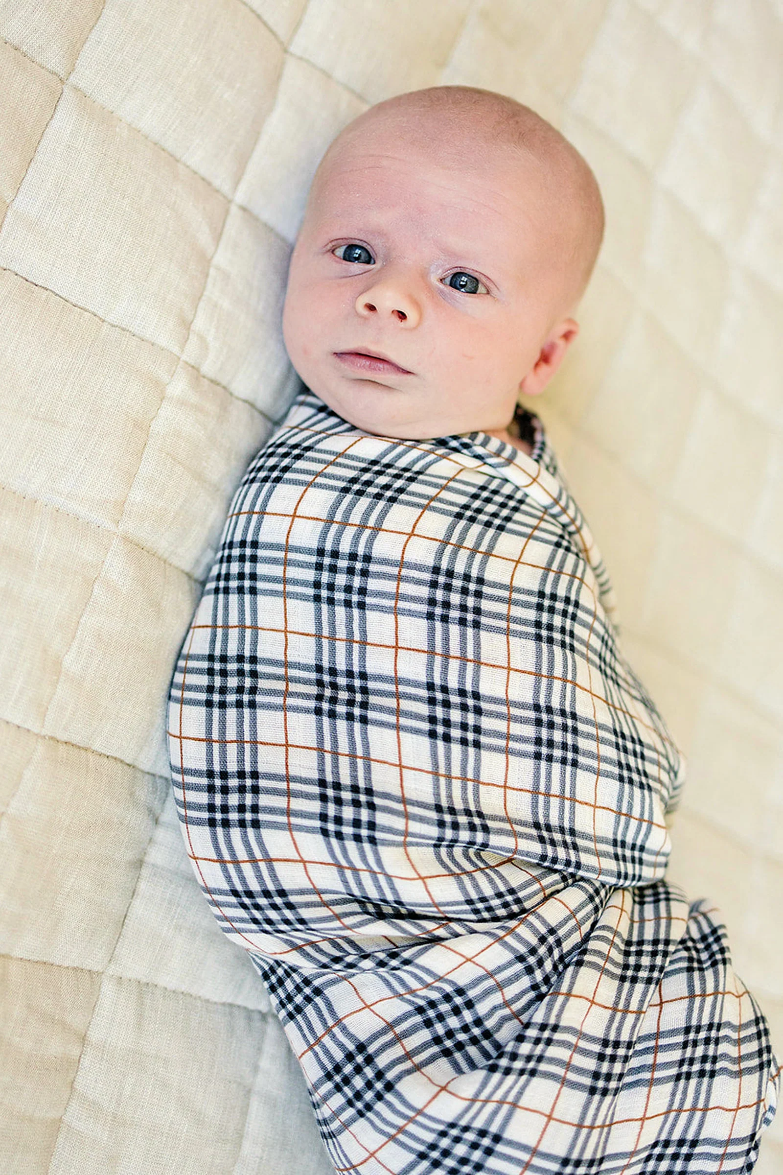Mebie Baby Vintage Plaid Muslin Swaddle Blanket, 100% Cotton, Baby Essentials