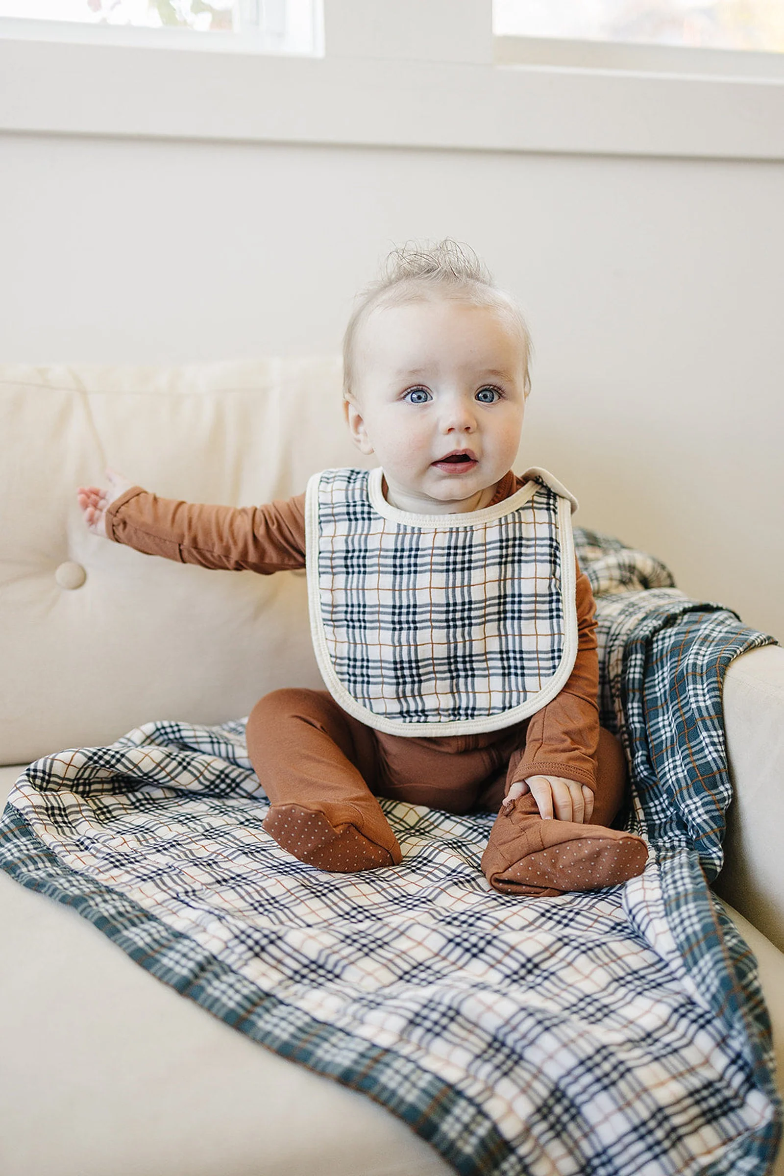 Mebie Baby Vintage Plaid + Navy Plaid Muslin Crib Quilt, 100% Cotton, Baby Essentials - Image 3