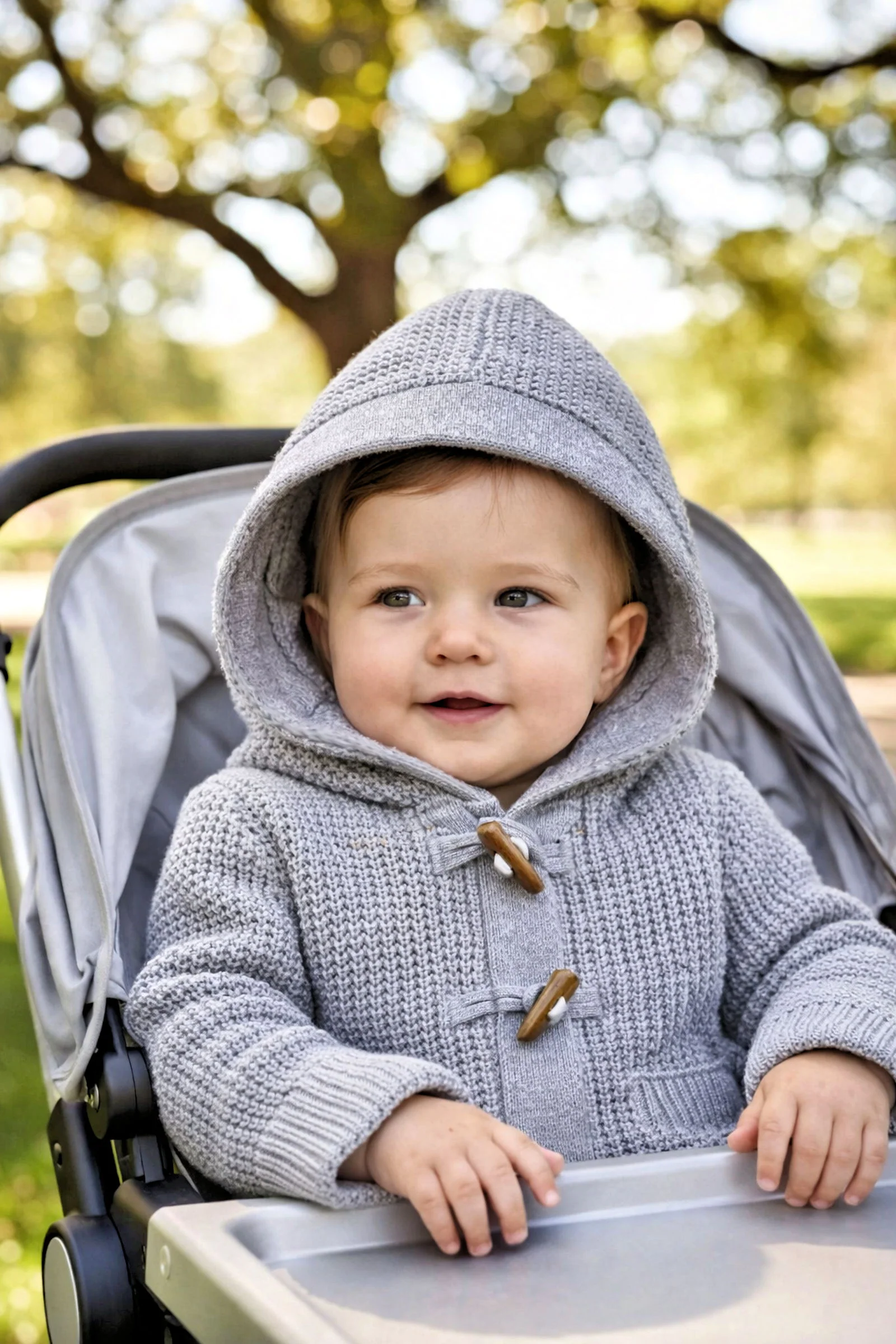 Hope & Henry Organic Cotton Waffle Stitch Hooded Baby Sweater, Gray