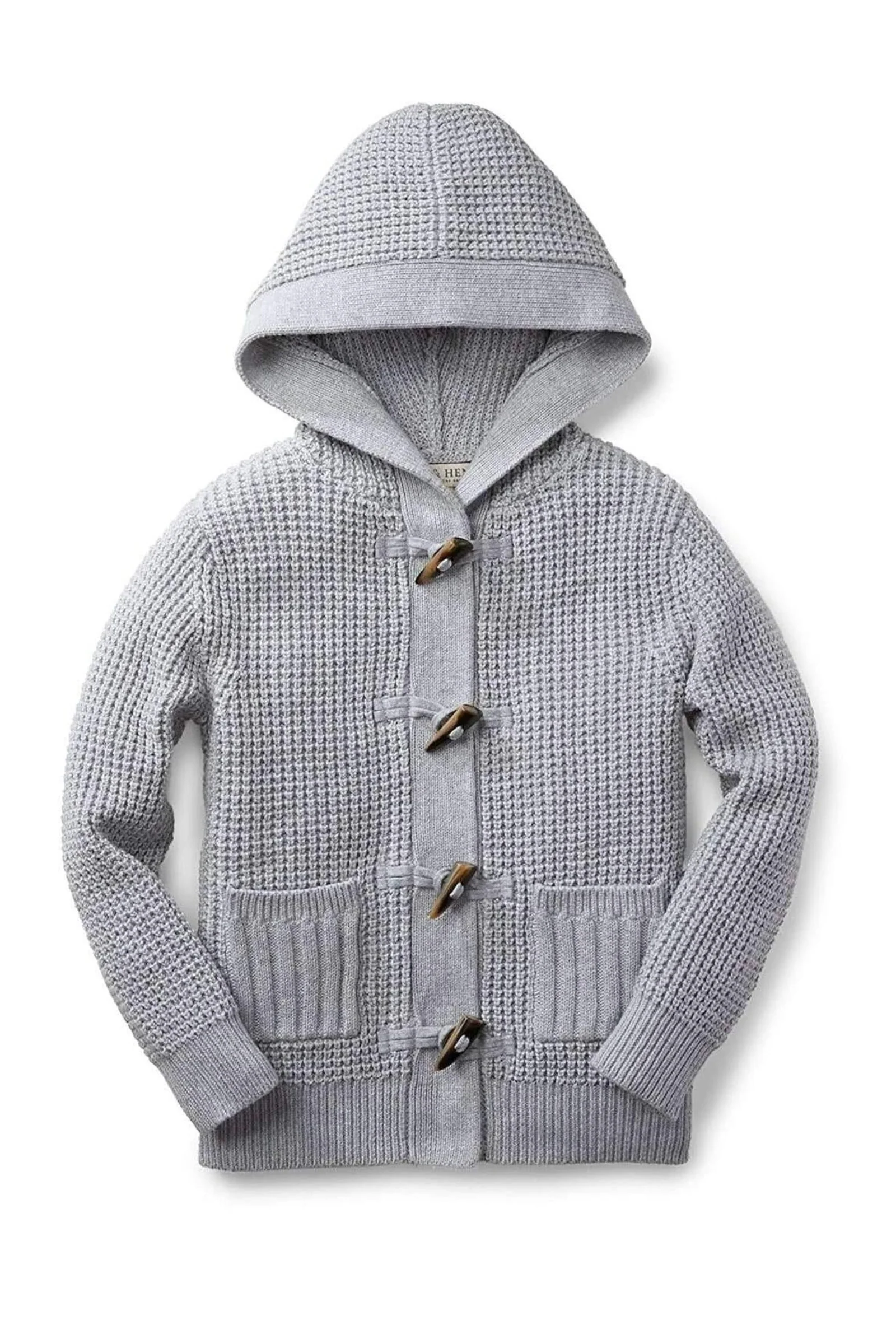 Hope & Henry Organic Cotton Waffle Stitch Hooded Baby Sweater, Gray - Image 2