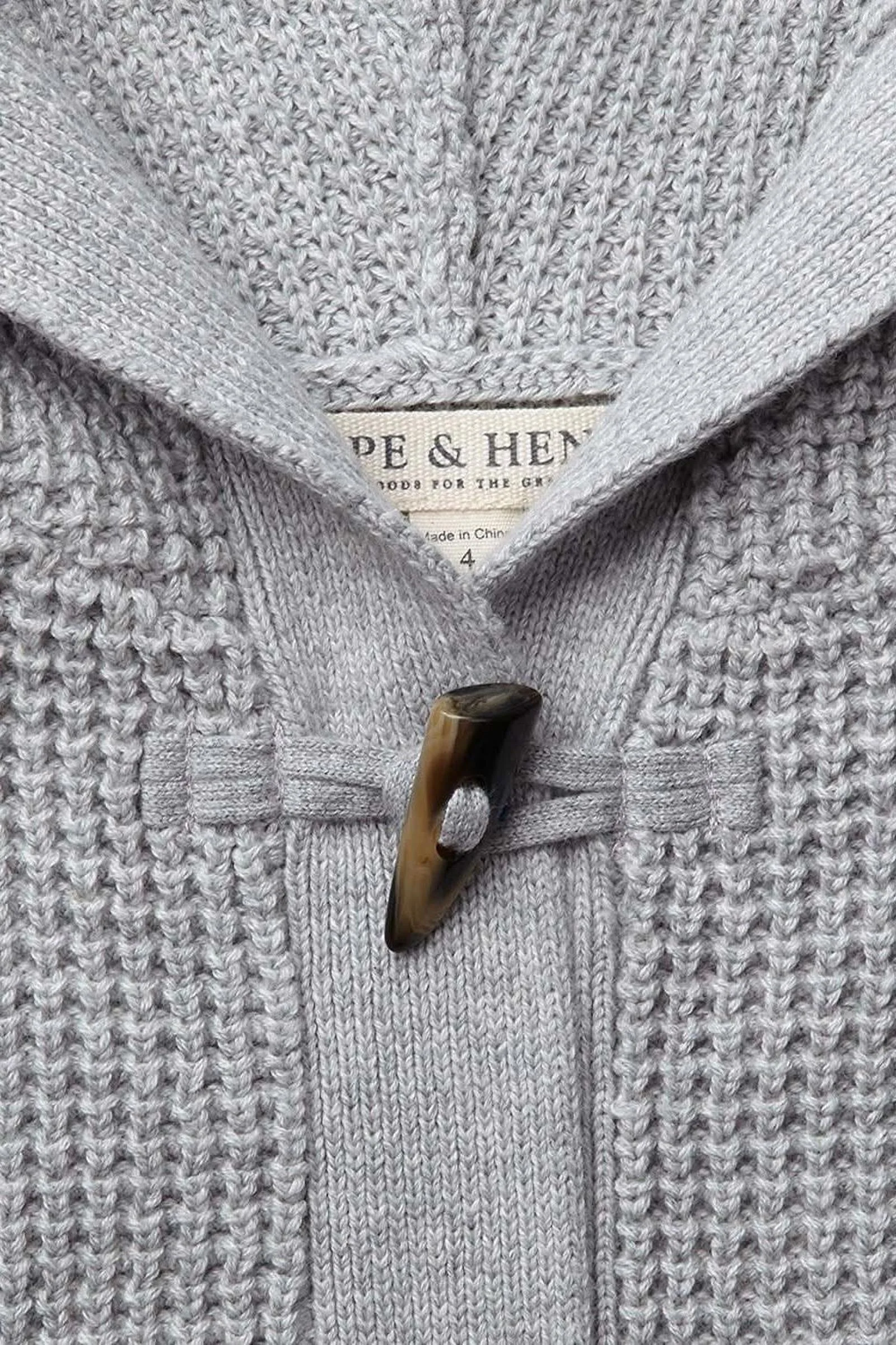 Hope & Henry Organic Cotton Waffle Stitch Hooded Baby Sweater, Gray - Image 3