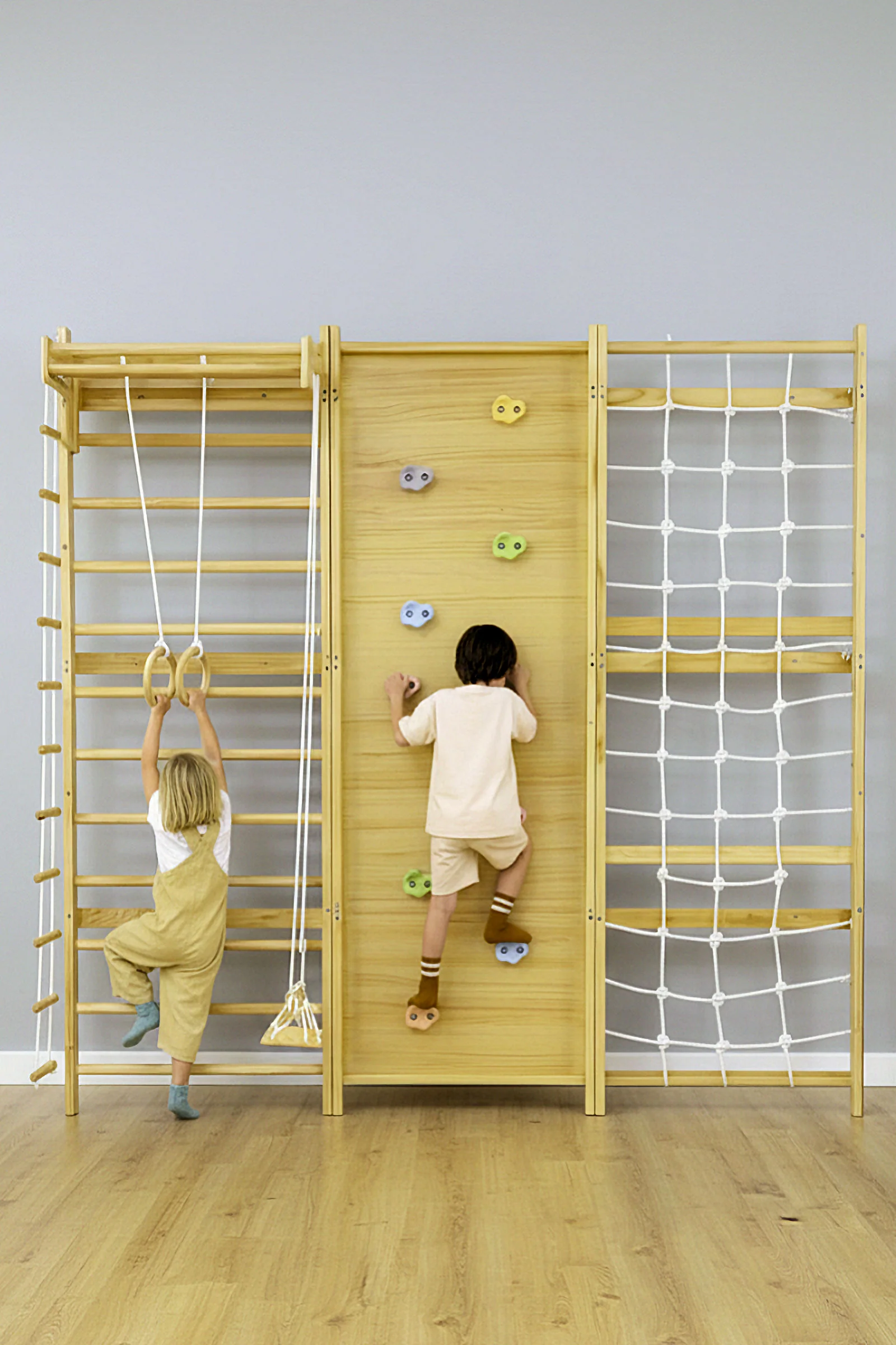 Walnut Modular Swedish Ladder Jungle Gym, Indoor, 95" Height, Wall Mounted - Image 2