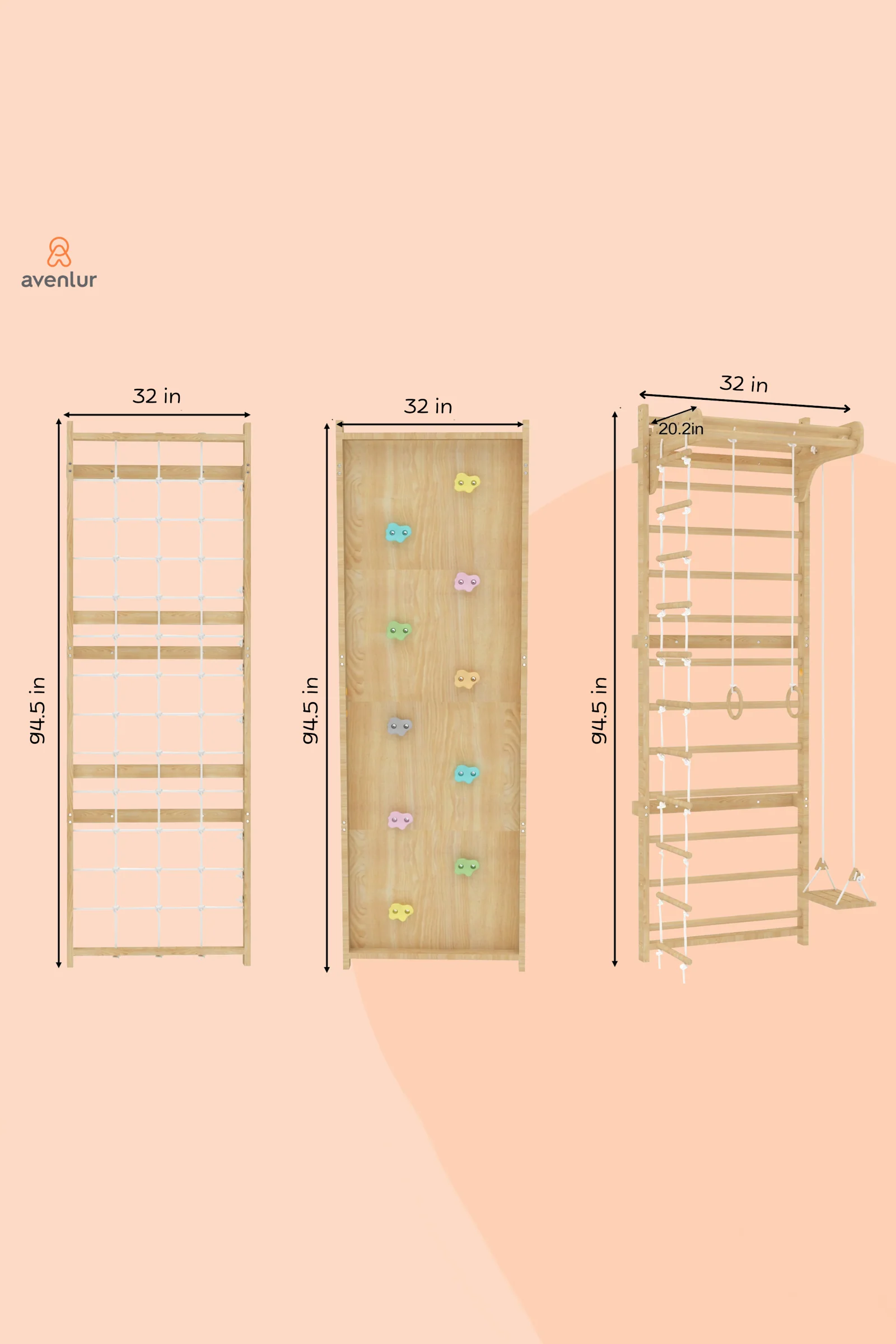 Walnut Modular Swedish Ladder Jungle Gym, Indoor, 95" Height, Wall Mounted - Image 4