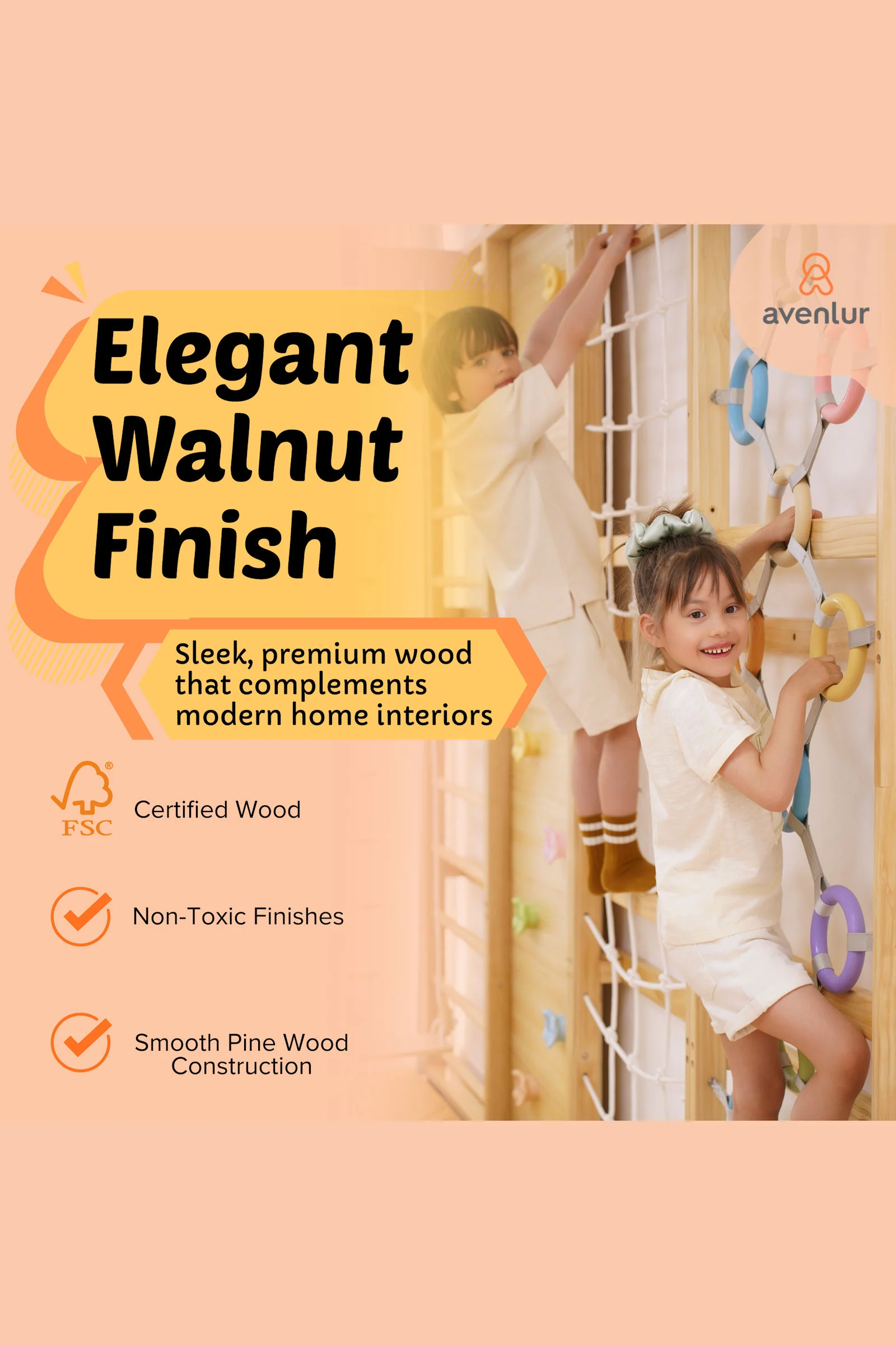 Walnut Modular Swedish Ladder Jungle Gym, Indoor, 95" Height, Wall Mounted - Image 5