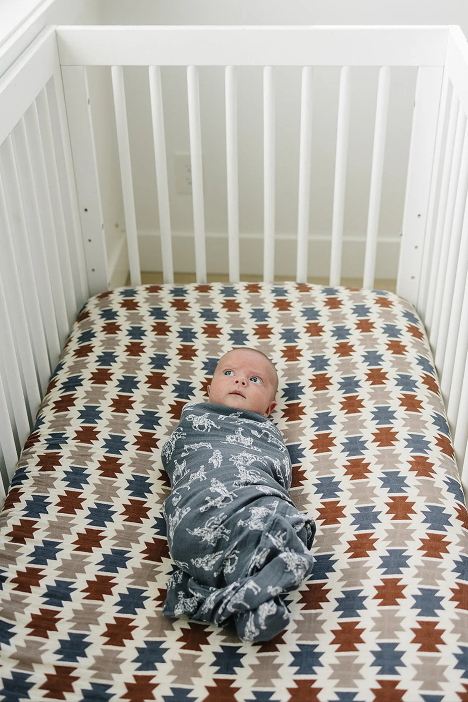 Mebie Baby Western Aztec Muslin Crib Sheet, 100% Cotton, Baby Essentials, Rodeo Collection - Image 4