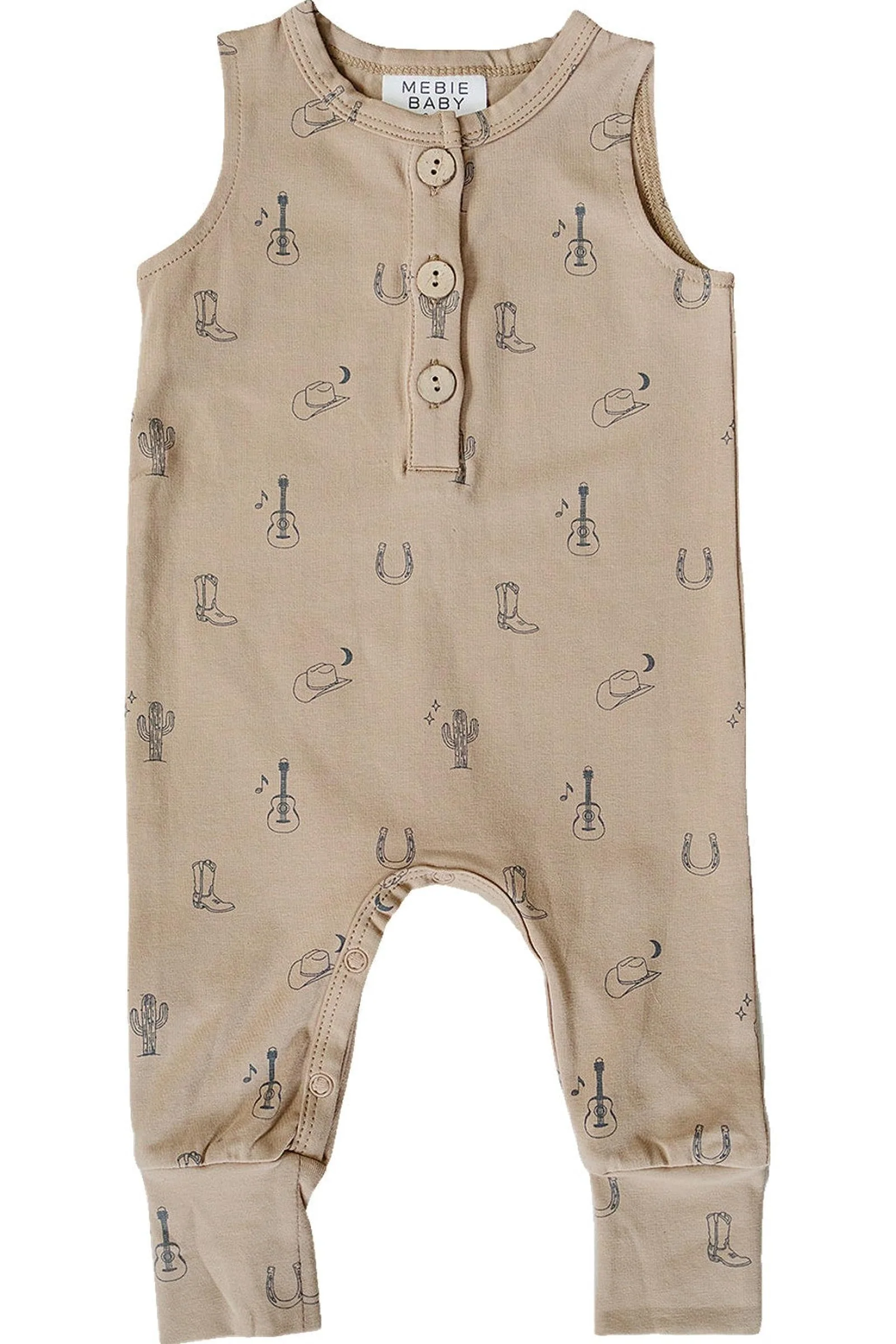 Mebie Baby Cotton Western Tank Romper for Baby Boys, Beige - Image 2