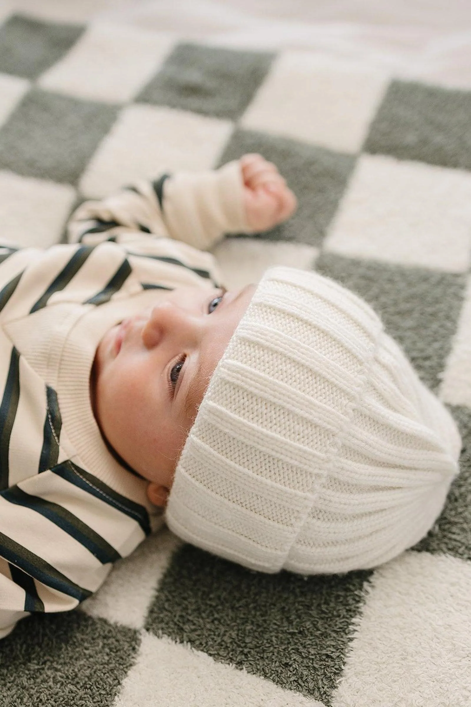 Mebie Baby White Chunky Knit Beanie, 100% Angora Wool, Gender Neutral, Baby
