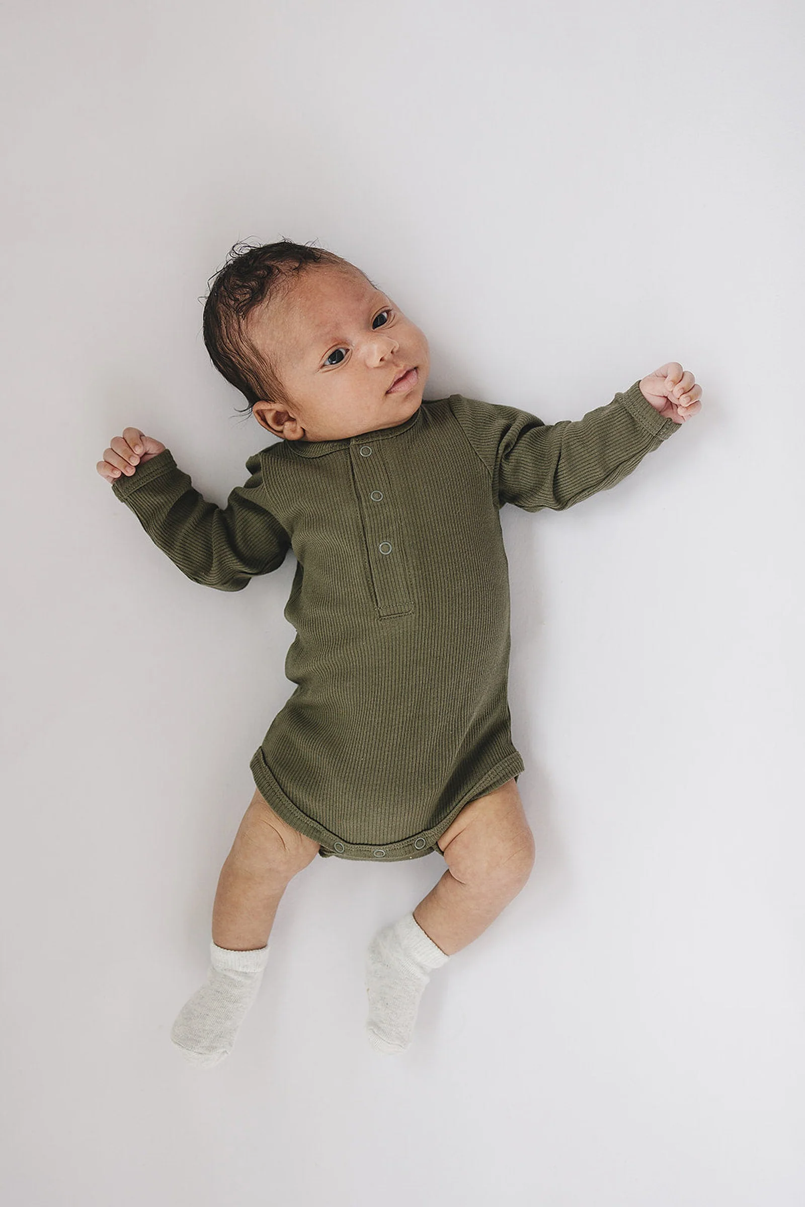 Mebie Baby Winter Green Organic Snap Long Sleeve Ribbed Bodysuit, Baby Essentials, Cotton