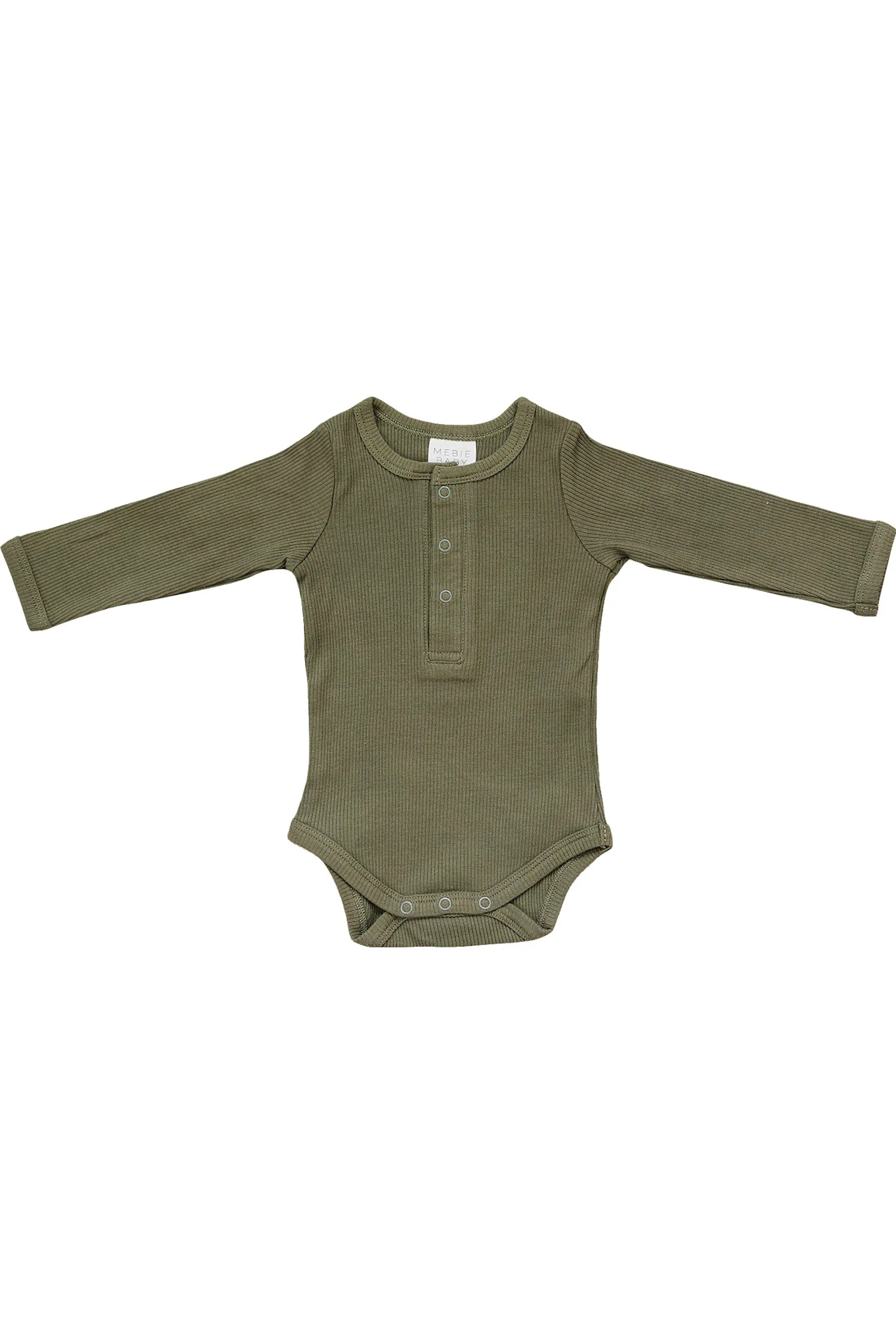 Mebie Baby Winter Green Organic Snap Long Sleeve Ribbed Bodysuit, Baby Essentials, Cotton - Image 2