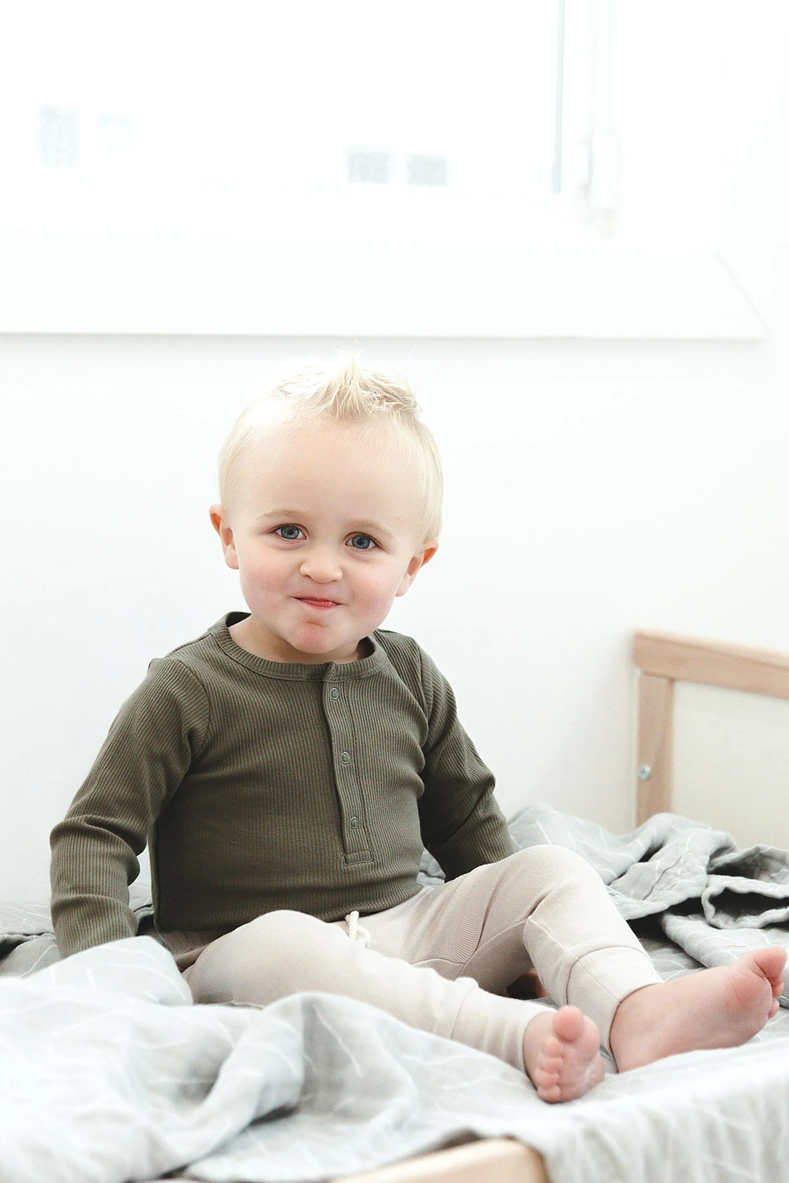 Mebie Baby Winter Green Organic Snap Long Sleeve Ribbed Bodysuit, Baby Essentials, Cotton - Image 3