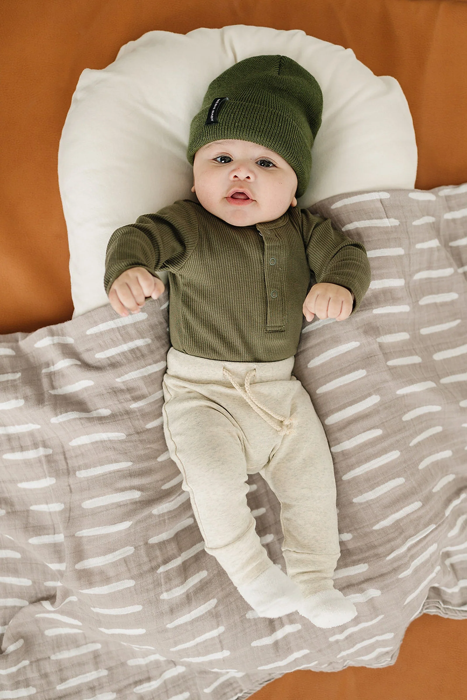 Mebie Baby Winter Green Organic Snap Long Sleeve Ribbed Bodysuit, Baby Essentials, Cotton - Image 4