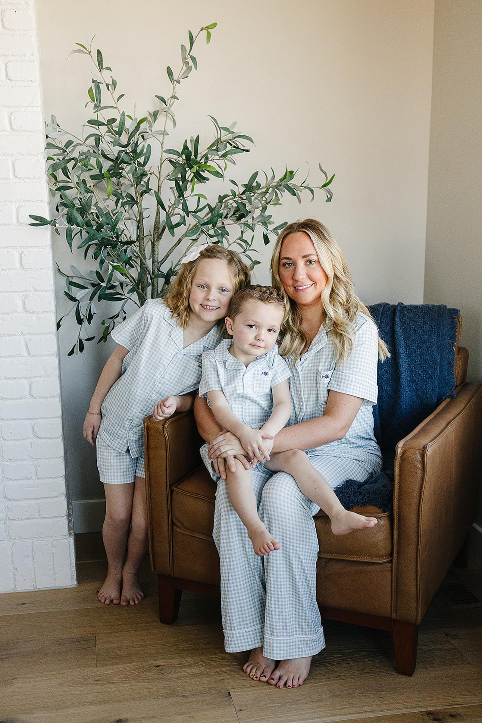Mebie Baby Women's Light Blue Gingham Pajama Set, Bamboo - Image 3
