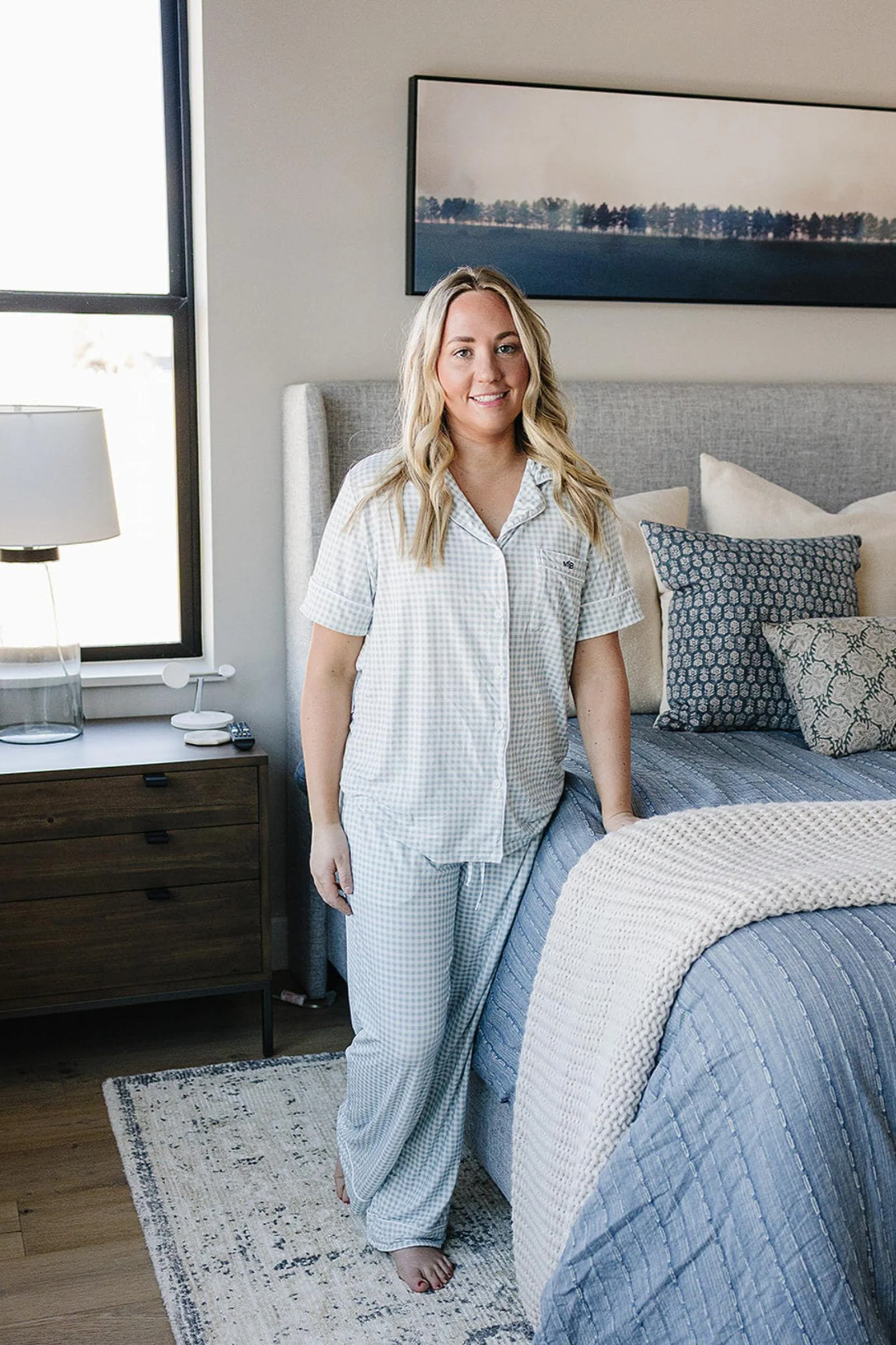 Mebie Baby Women's Light Blue Gingham Pajama Set, Bamboo - Image 4