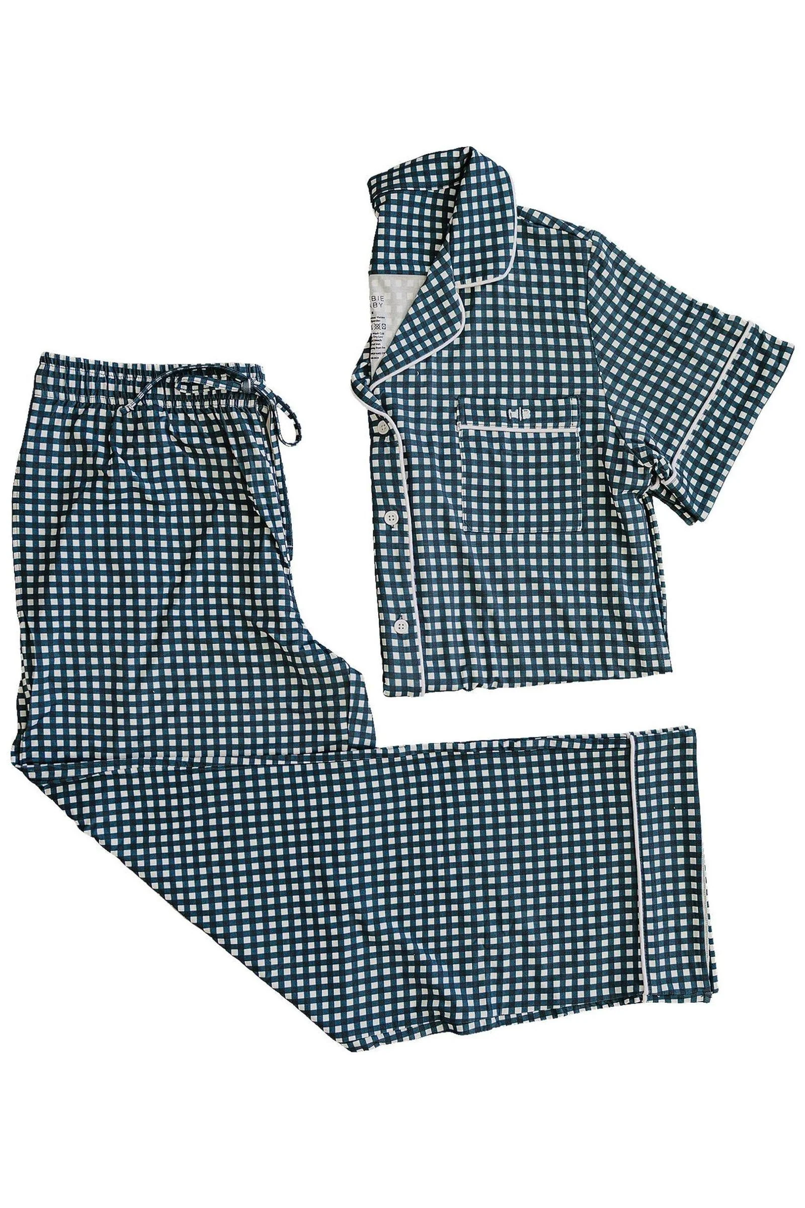 Mebie Baby Women's Navy Gingham Pajama Set, Bamboo - Image 2