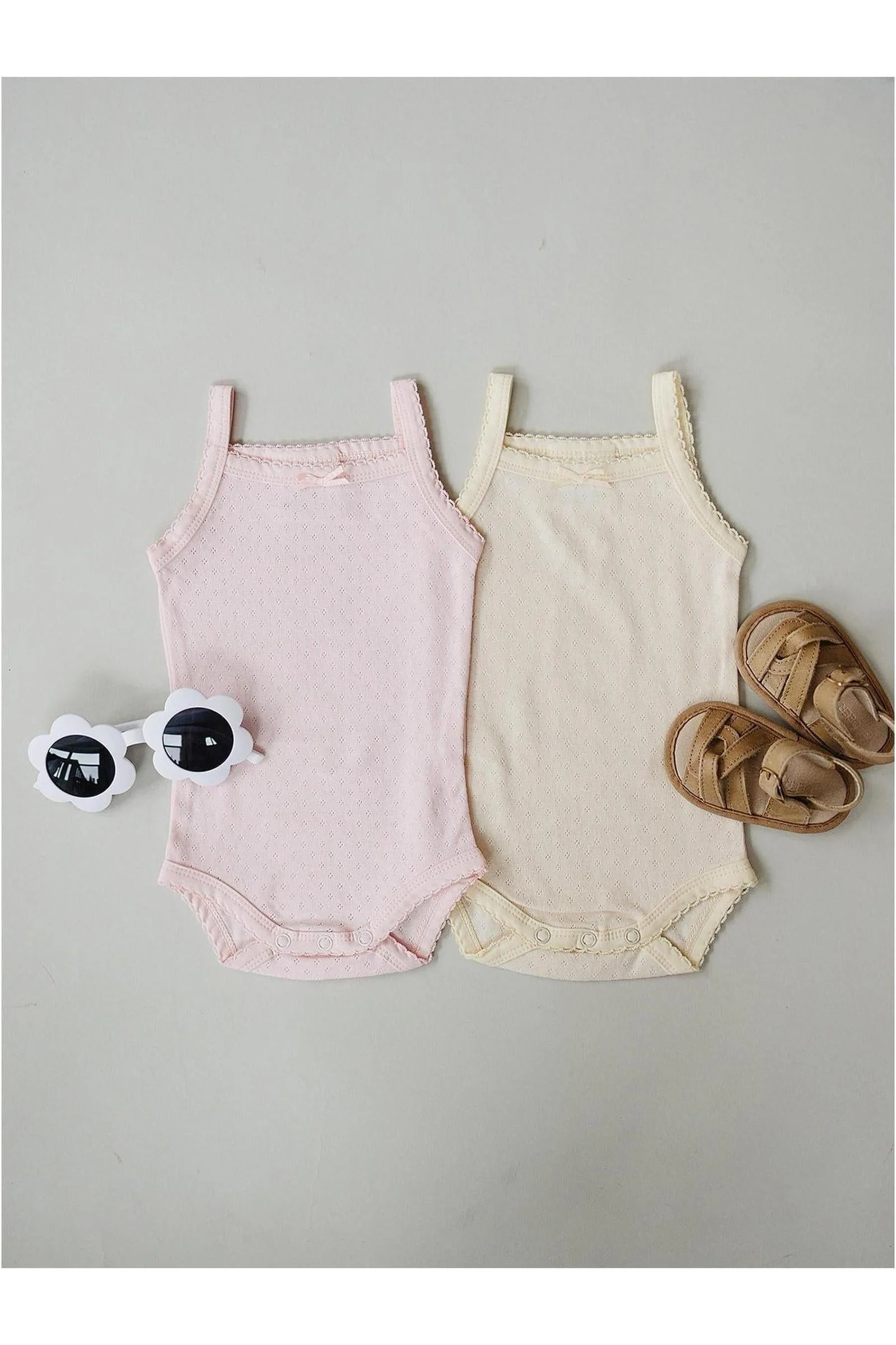 Mebie Baby Yellow Pointelle Cotton Tank Bodysuit for Baby Girls - Image 4